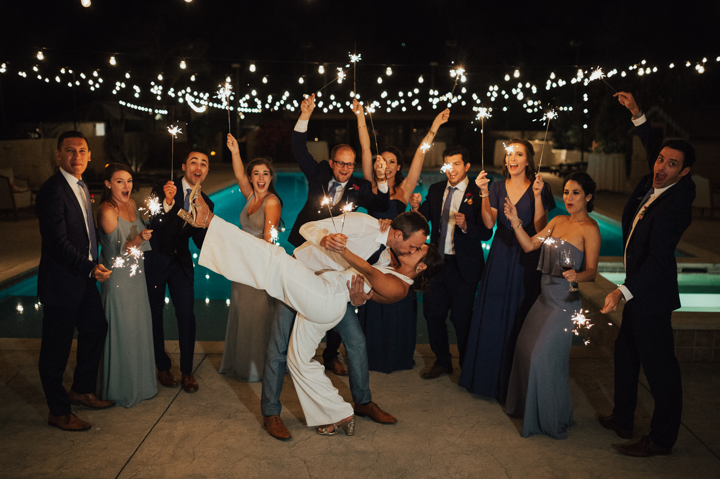 Wedding party sparkler photo